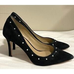 Ann Taylor-Loretta Black Velvet Pump White Pearl Beading 3.5" Heel Size 6
